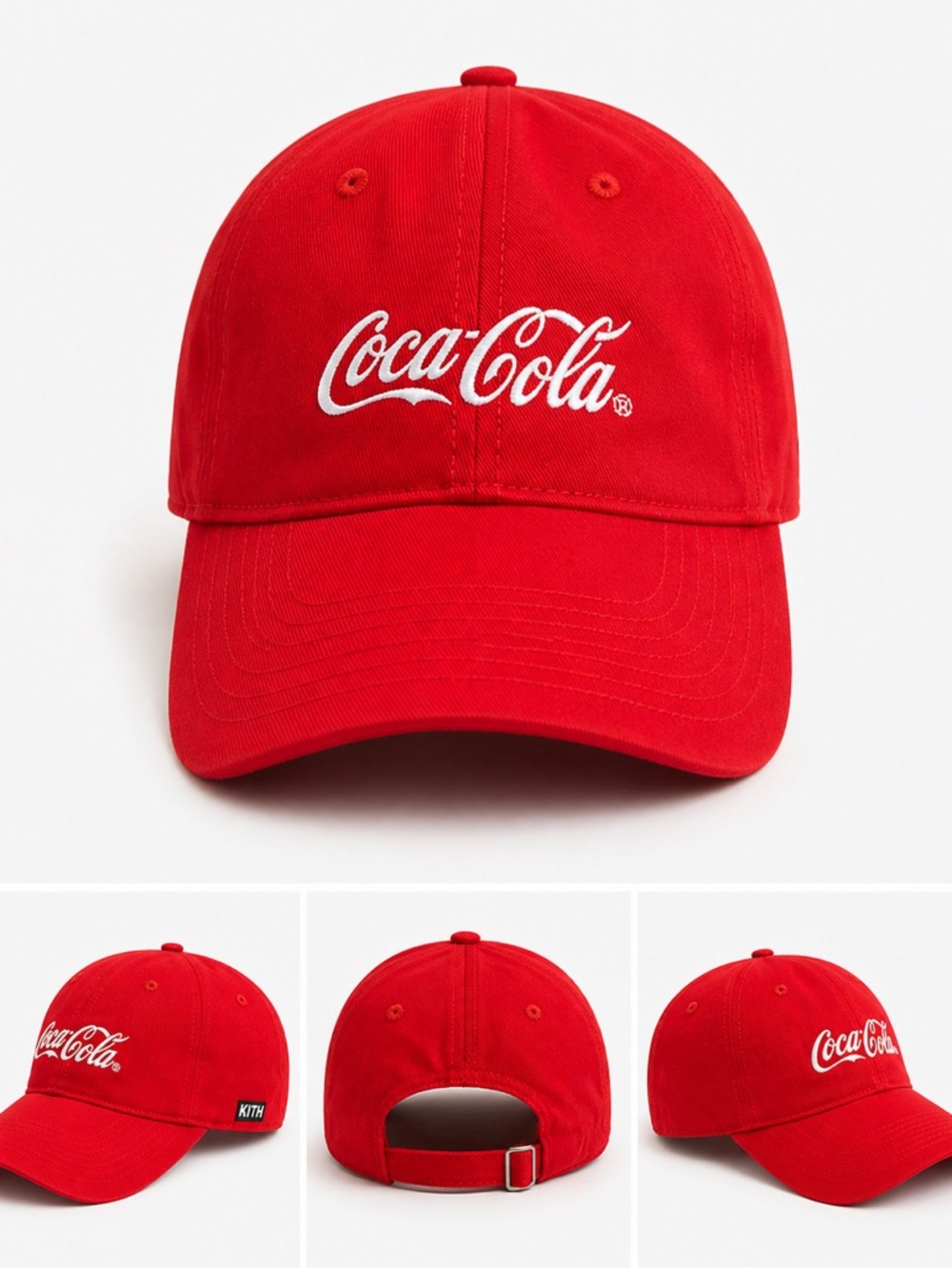 KITH LIKITED Coca-Cola Red and White Logo Cap. Embroidered. Strapback